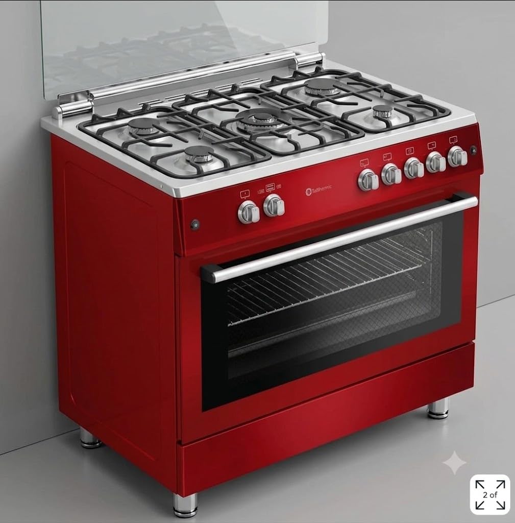SOLTHERMIC F9L50G2 COCINA ROJA ESTILO RETRO / 5 FUEGOS Y HORNO PANORAMICO/GAS BUTANO Y GAS CIUDAD/ENTREGA A DOMICILIO Y RETIRADA DEL USADO GRATIS/ALTA GAMA