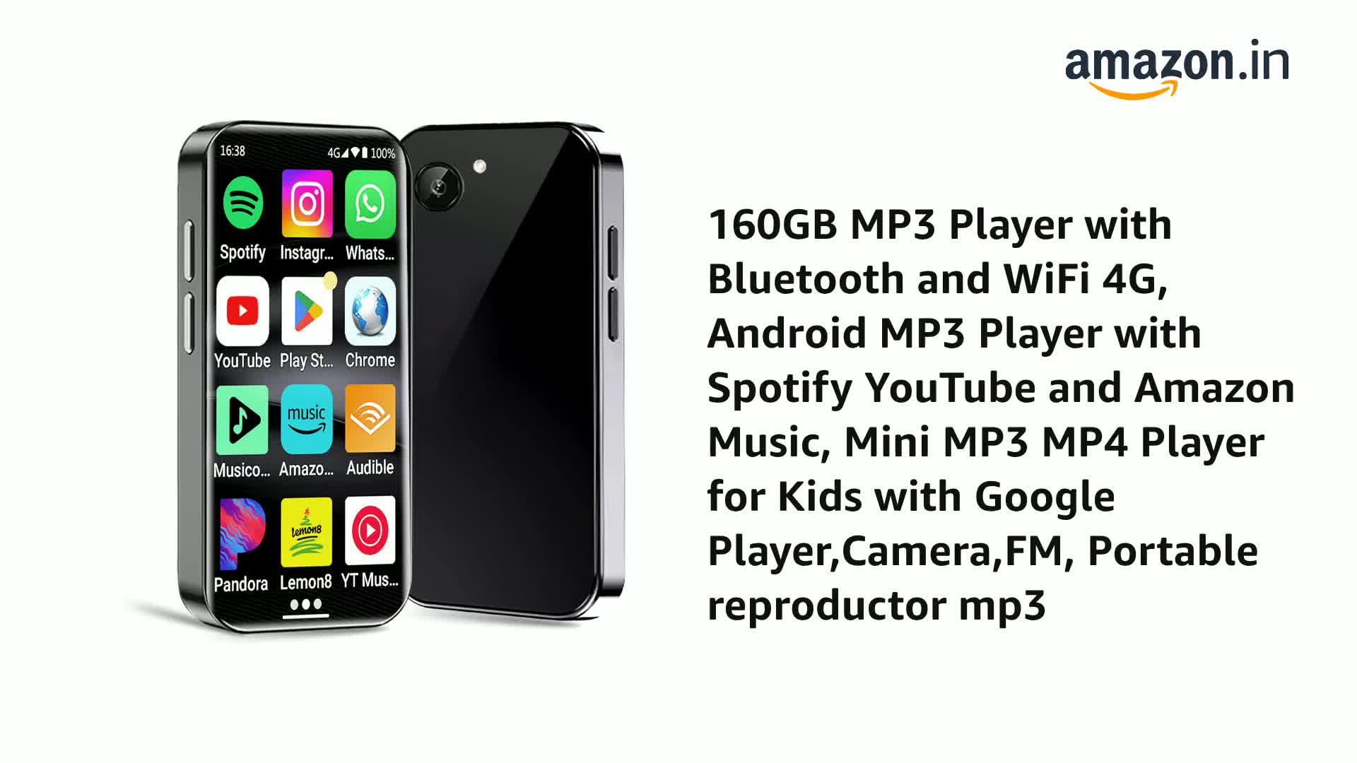 Vispilam 160GB Android MP3 Player - Bluetooth, WiFi, 4G Hotspot, 3" Touchscreen, Runs Spotify/YouTube