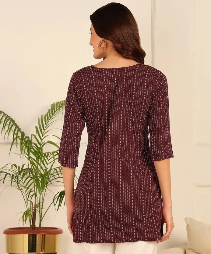 Image of Women's Short Kurti in Multicolor Rayon Cotton Blend | Ladies Ethnic Tunic | Office
