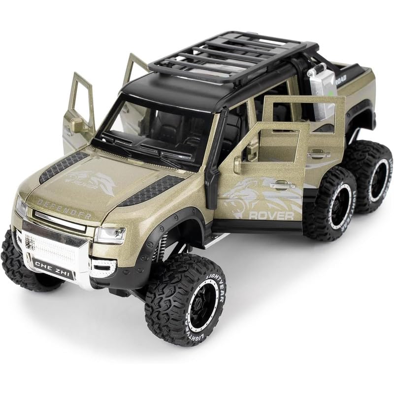 Image of Kids Model 1:24 6 Wheel Defender Die Cast Metal Car Pull Back Action Opening Doors with Realistic Engine Sound Lights Toy Car Gift for Boys - Green