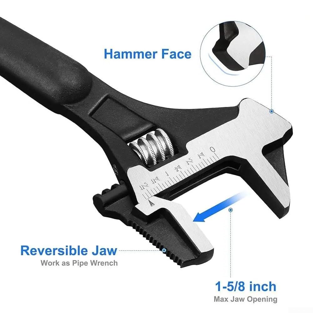 Llave ajustable, llave de espada resistente, juego de 12 y 16 ajustable con cabeza de martillo y bolsa enrollable para fontanero