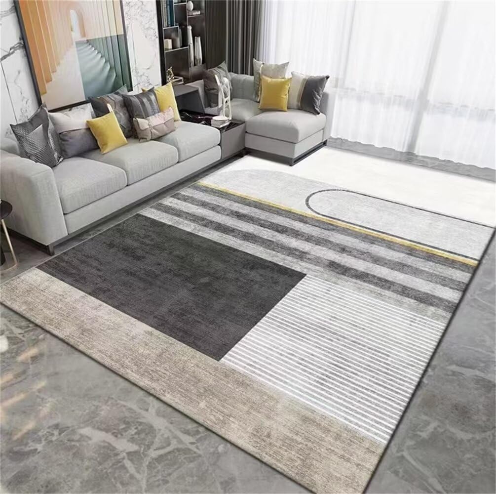 Tapis salon XXL gris rayé moderne lavable 60x110 pour salle à manger