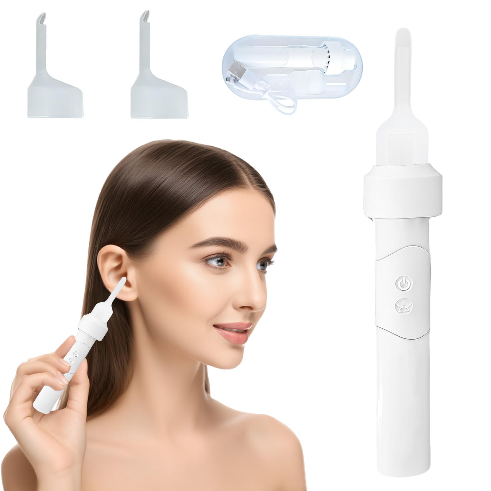 Oroclear Ohrenschmalz-Sauger leuchtend Ohrenreiniger Entferner Ohrenschmalz-Reiniger Sicheres Und Weiches Ear Cleaner mit 2 Waschbaren Ersatzköpfen für Erwachsene Kinder und ältere Men (white)