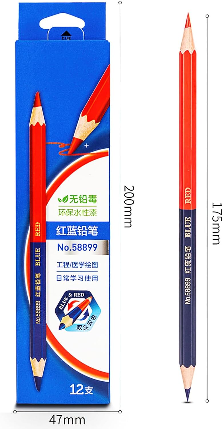 YYMIYU Precision Marking Pencils for Detailed Work (Wooden Pole Red and Blue Dual Color) image 2