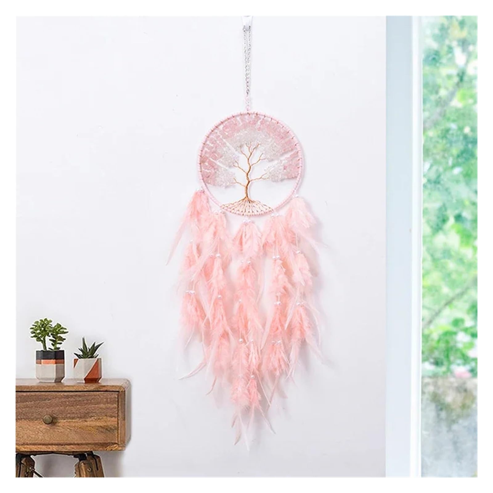 Dream Catcher Dream Catchers Crystal Stone Wall Hangings Home Decor Colorful Feathers Catcher(Color3)