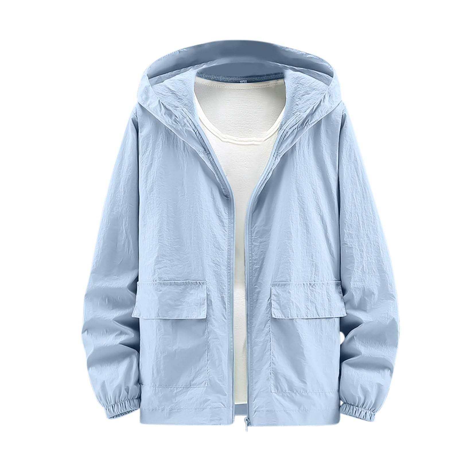 Men Jacket Lightweight Sun Jackets Summer Casual Long Sleeve Coats UPF 50+ UV Protection Coat Quick Drying Hooded Sunwear Plain Colour Full Zip Tops Men's Fashion Fishing Outfits