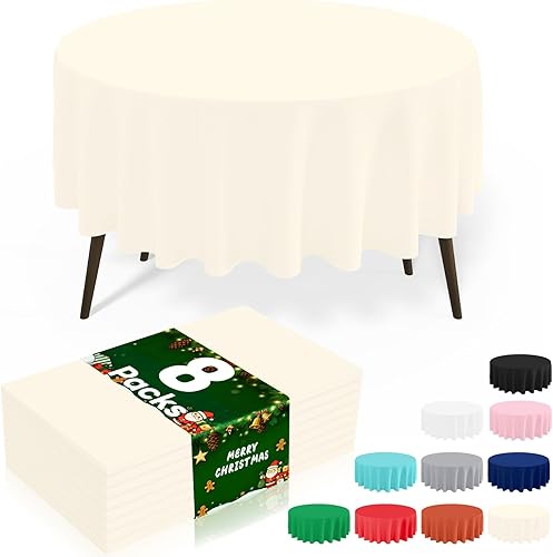 misaya Paquete de 8 manteles desechables de plástico, mantel redondo impermeable de 84 pulgadas, a prueba de fugas y resistentes manteles