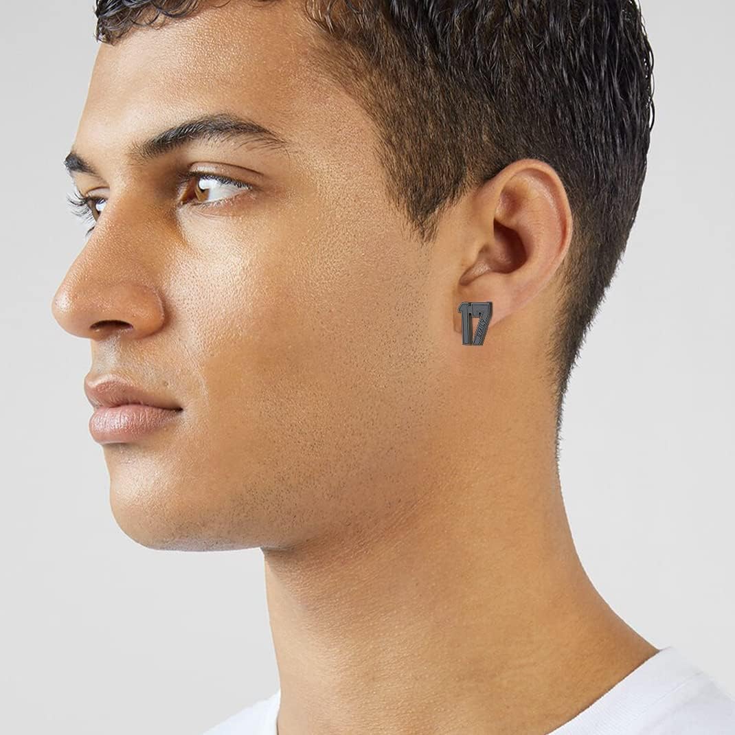 GoldChic Jewelry Sport Number Earrings for Men, Custom Name Stud Earrings For Sport Players Fans, Stainless Steel Baseball Basketball Football Soccer Volleyball Ear Jewelry Gift For Athlete