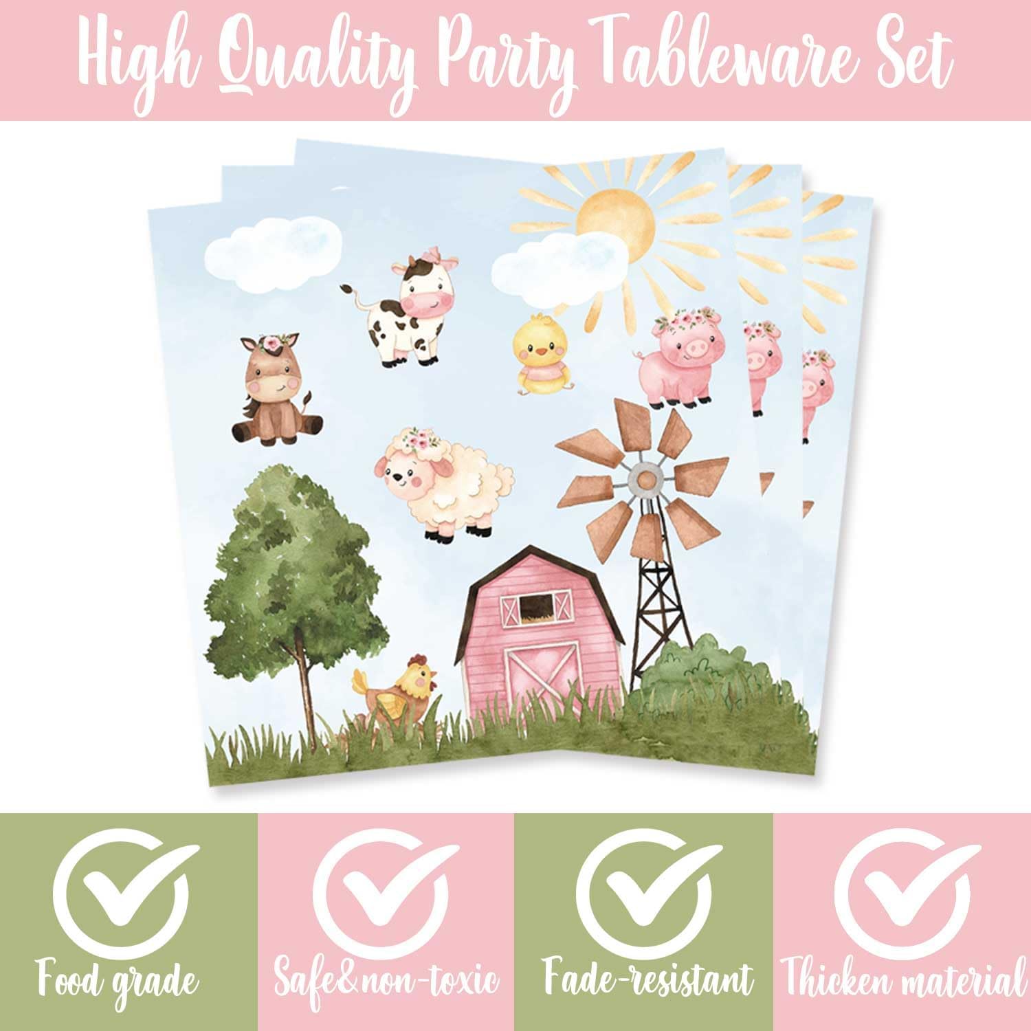 80Pcs Pink Barn Farm Animals Two Birthday Party Plates Cow Second Farmhouse 2nd Party Supplies Decorations for Girl Baby Bday
