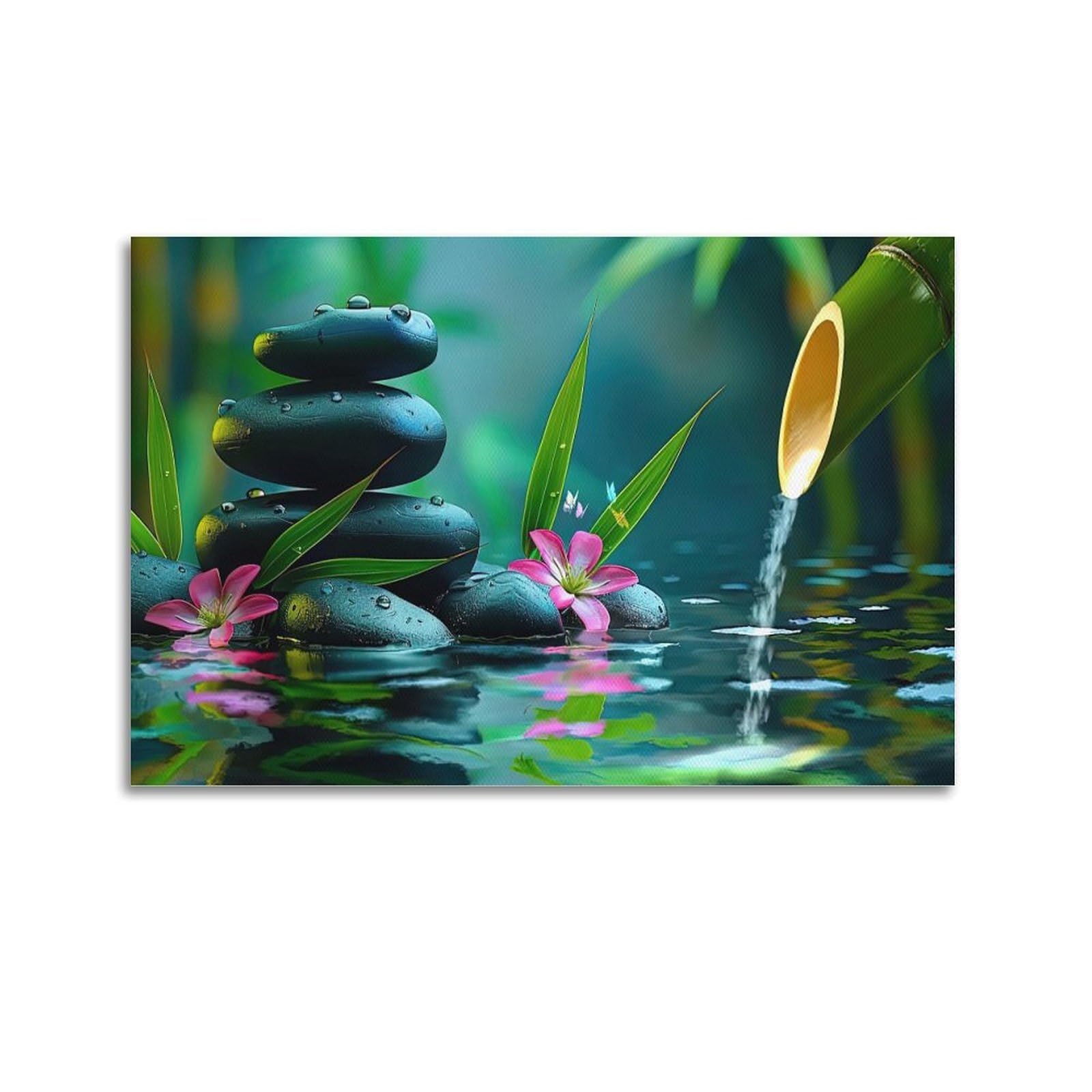 ZSZWHJ Zen Stones Poster Tranquil Reflection Poster Decorative Painting Canvas Wall Posters And Art Picture Print Modern Family Bedroom Decor Posters 24x36inch(60x90cm)