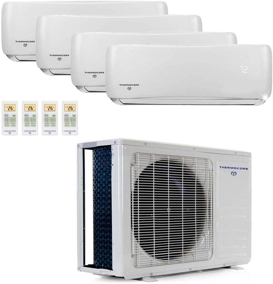 45000 Air Conditioner Ductless Mini Split Quad 4 Zone 45,000 3.75 Ton 22.5 Seer 9k 12k BTU, White