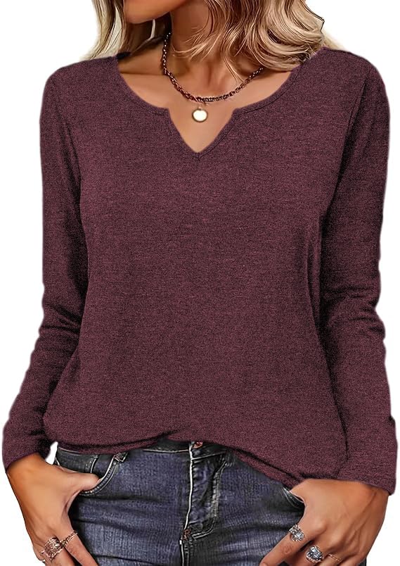 Image of Zeagoo Long Sleeve Shirts for Women Fall Tops Casual Dressy V Neck Blouses Boho Tunic Western Clothes Vacation Outfits