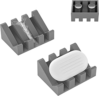 Soap Dishes with Suction Cups, Silicone Soap Holder & Saver with Drainage, Bar Soap Holder for Shower for Bathroom, Kitchen, Bathtub, Easy to Clean, Keep Soap Dry, Extend Soap Life(Grey)