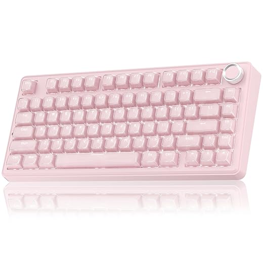 SOLAKAKA A75 Wireless Gaming Keyboard with Multifunction Knob, BT5.0/2.4GHz/USB-C, 75% Mechanical Keyboard, Hot-Swappable, Gasket Creamy Keyboard with RGB Backlit, Crystal Keycaps, for PC/Mac/PC