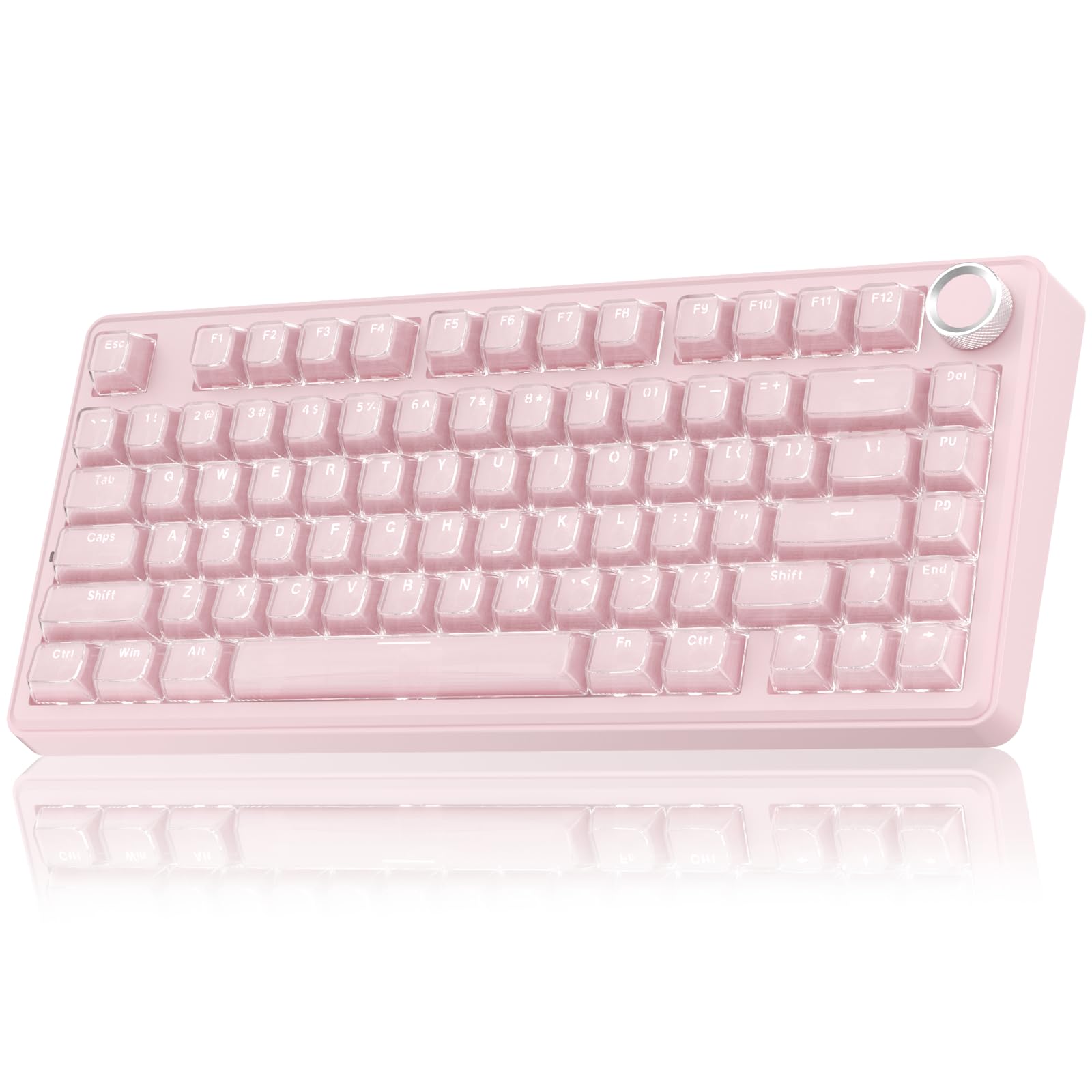 SOLAKAKA A75 Wireless Gaming Keyboard with Multifunction Knob, BT5.0/2.4GHz/USB-C, 75% Mechanical Keyboard, Hot-Swappable, Gasket Creamy Keyboard with RGB Backlit, Crystal Keycaps, for PC/Mac/PC