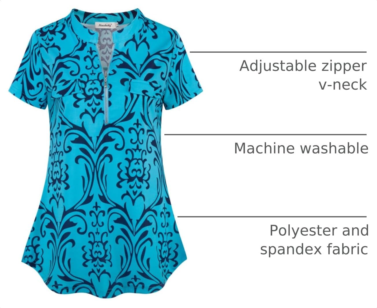 Ninedaily Women's Summer Tops Short Sleeve Casual Blouse Zip Floral Tunic Shirts image 4