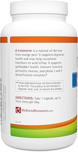 Miniatura 7 de Wellness Resources Cápsulas de d-limoneno de alta potencia de 1000 mg, 120 cápsulas  Extracto de cáscara de naranja para la salud digestiva, acidez