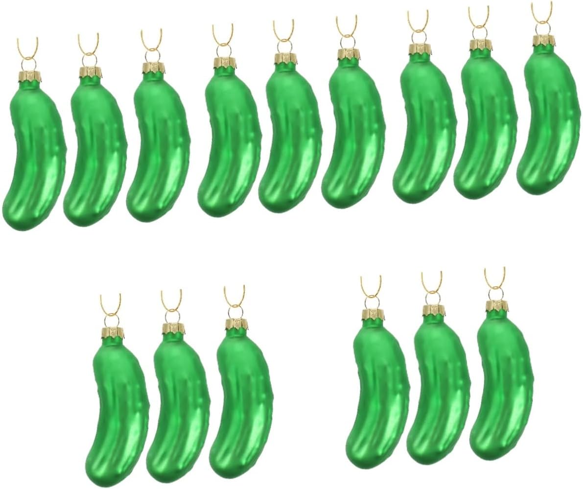 15pcs Glass Cucumber Ornaments Xmas Tree Glass Decorations Fun Cucumber Pendants for Christmas Tree Tabletop Fireplace Decor Sturdy Holiday Hanging Decor