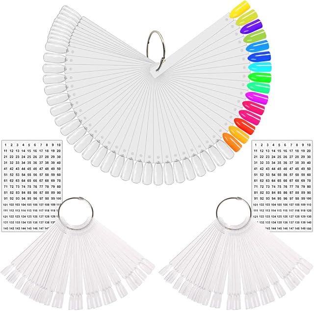 150 Pcs Nail Swatch Sticks with Ring, KINGMAS Clear Nail Art Color Display False Nail Tips Polish Practice Sticks (1~150 Number Posted)