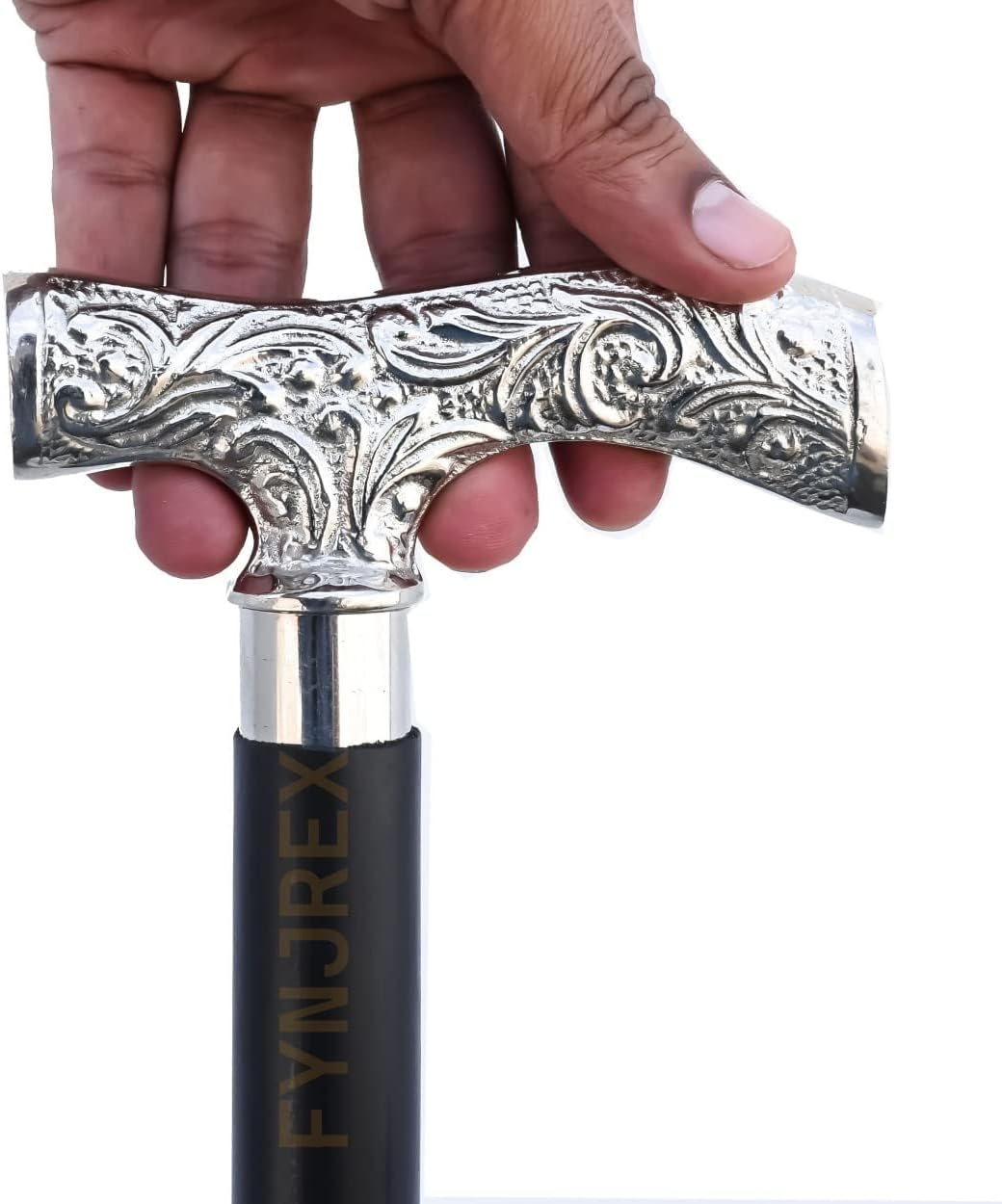 FYNJREX Vintage Antique Walking Cane Wooden Walking Stick Silver Brass Handle Knob Gift