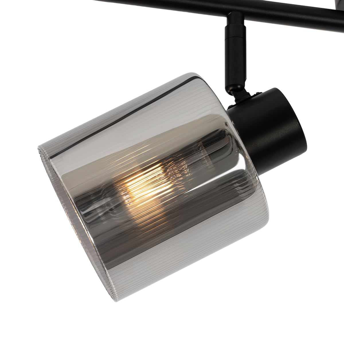 Qazqa Verstellbarer Deckenstrahler, Deckenspot - Laura - Schwarz mit Rauchglas, max. 40W, Geeignet für LED, 111cm, 4-flammig, Ideal als Flur, Küche lampe, Schlafzimmerlampe und Wohnzimmerlampe