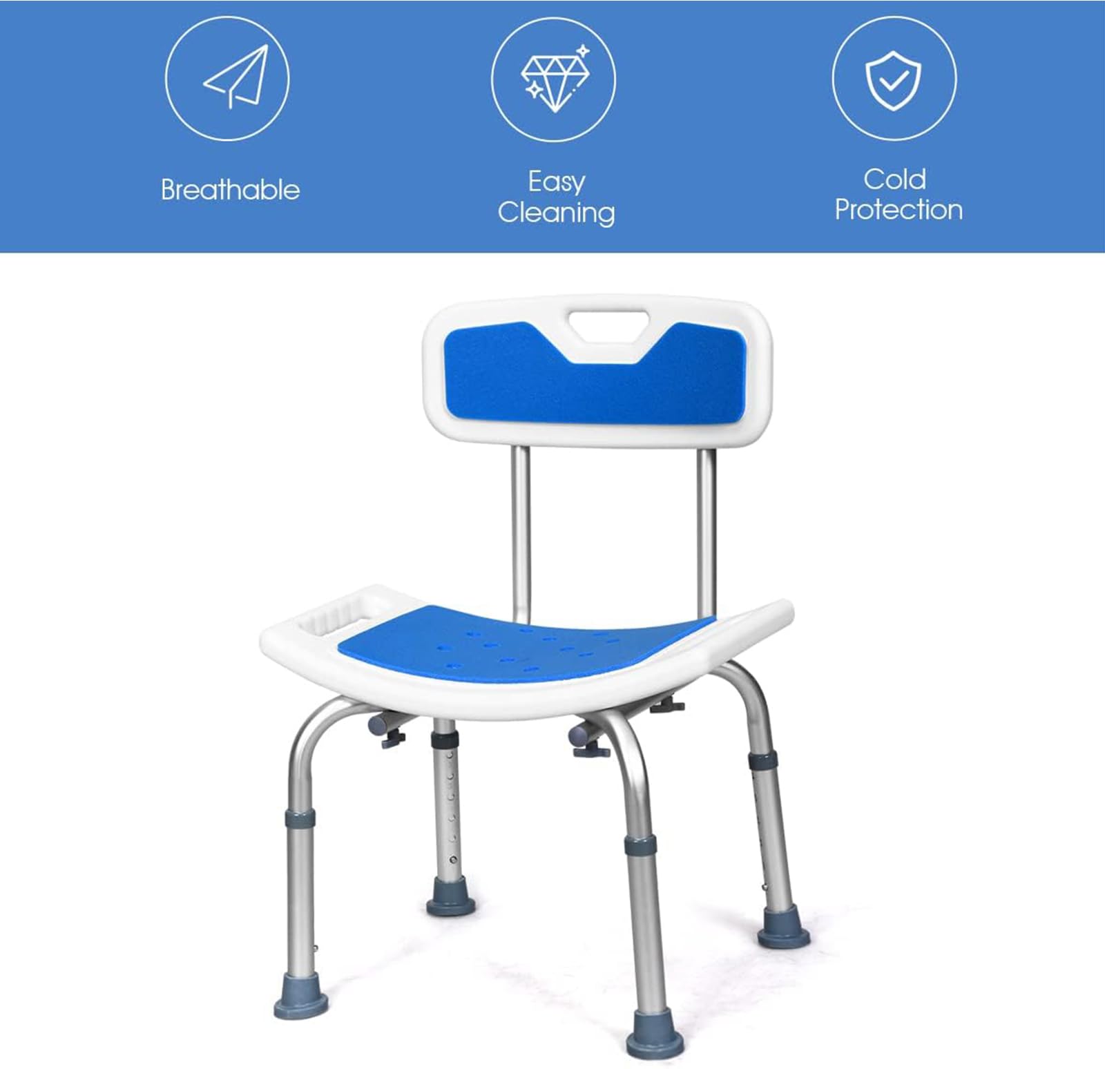 Silla De Ducha con Respaldo De Baño para Adultos Antideslizante Altura Regulable Ayuda para Baño para Ancianos Discapacitados Y Movilidad Reducida