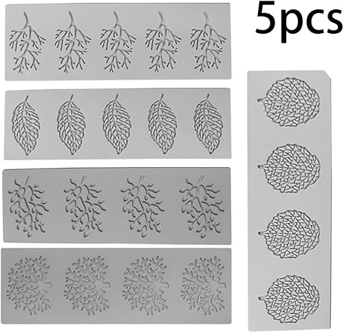 Miniatura 8 de Ckuakiwu Moldes de encaje para tartas, 5 piezas, diseño de hojas de coral, molde de silicona para glaseado de chocolate, herramientas de decoración