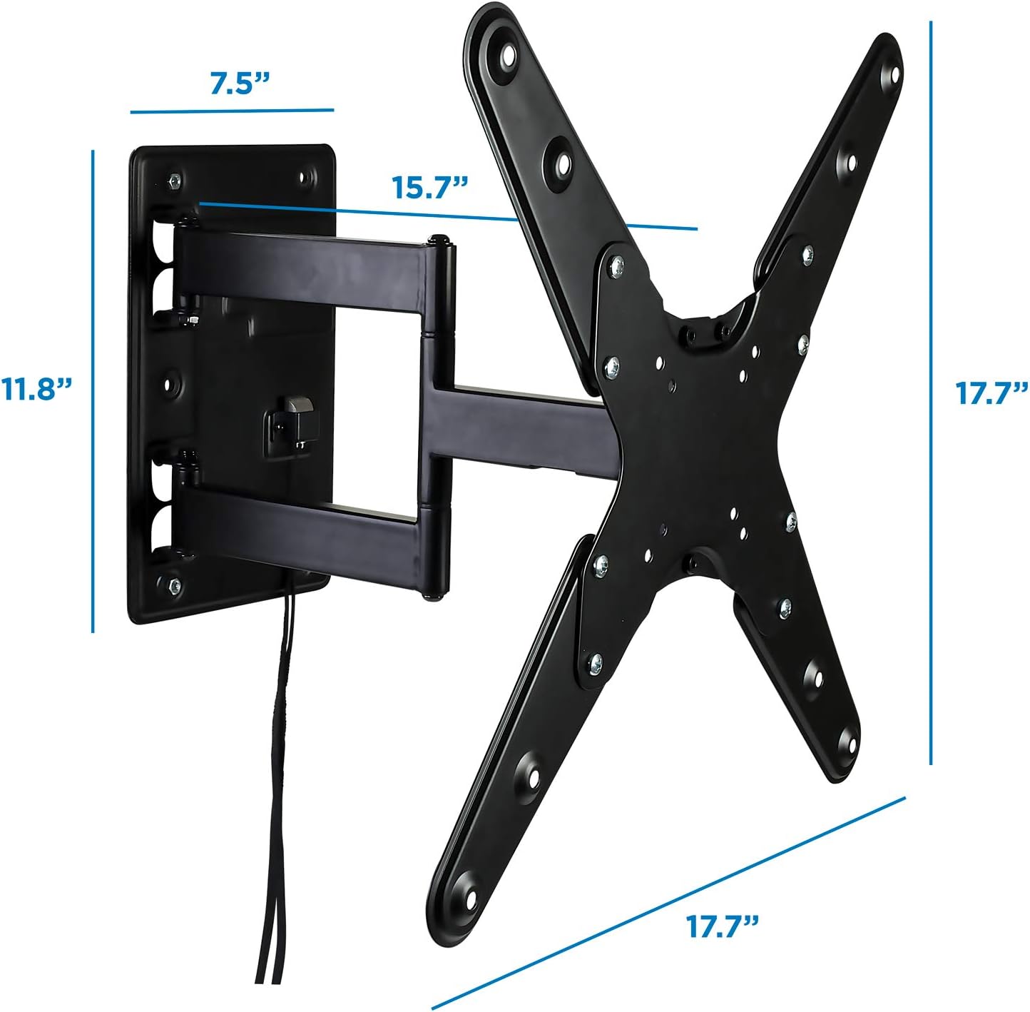 Dimensions of the Mount-It! MI-430 TV Wall Mount, showing extension and wall plate size.