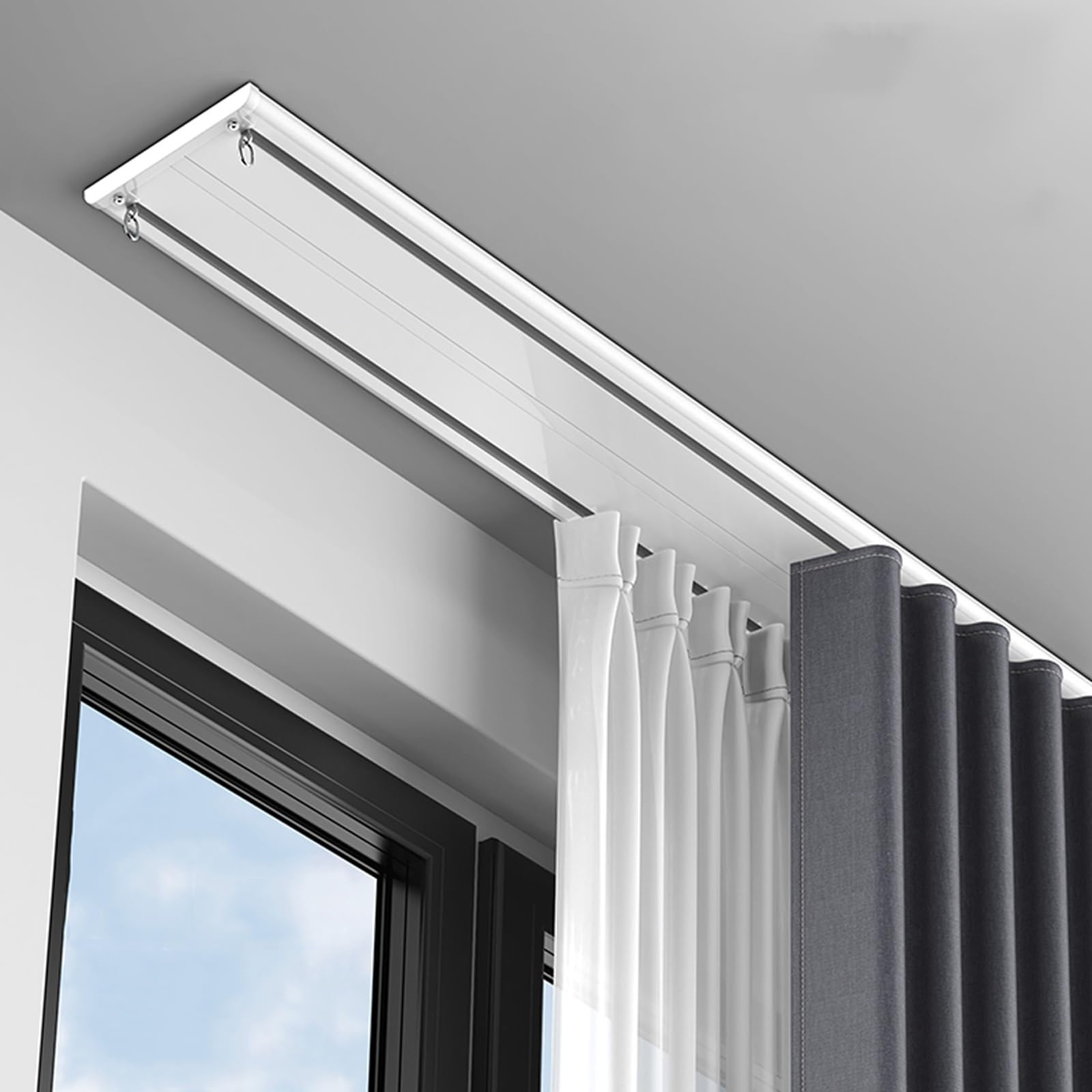 Sistema de riel de cortina de techo resistente, 1,7 m, color blanco, para divisor de habitación y cortinero para decoración del hogar