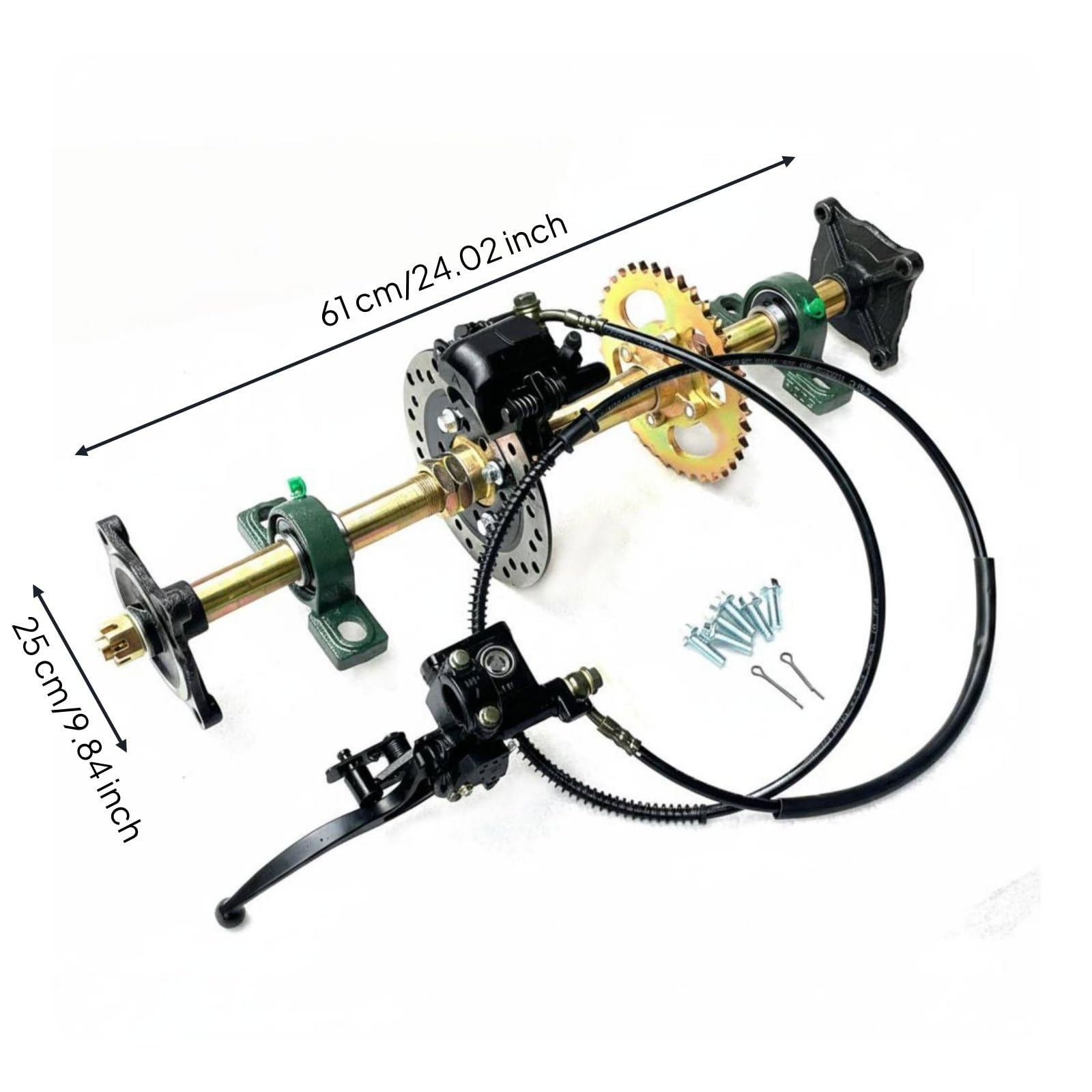 Kit Eje Kart ATV Fácil Instalación Eje Trasero Mini Kart Larga Vida Útil Pieza Mecánica para Playa, Todo Terreno, Eje Trasero De 61cm con Freno De Mano Cuatro Orificios