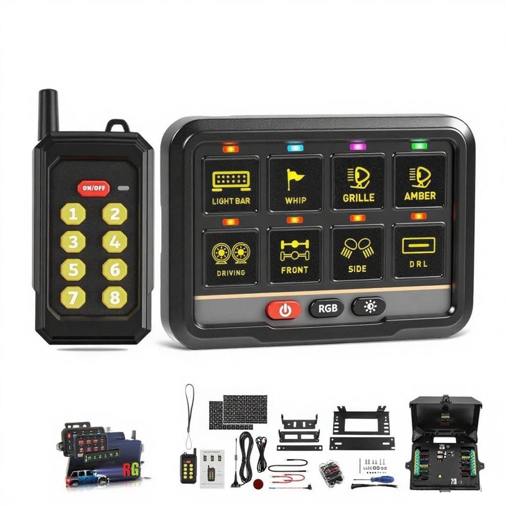 8 Gang Switch Panel Mobile APP Remote Control with RGB Backlight Disconnect Toggle Switch Instantaneous Pulse Auxiliary Switch Panel for Car Pickup Truck Boat UTV ATV, 2 Years Warranty