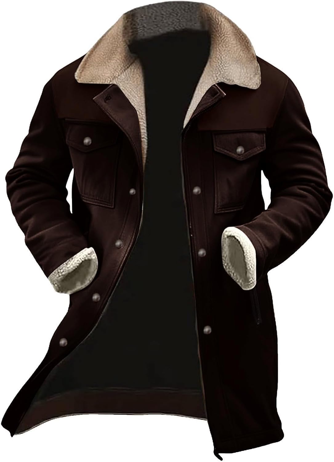 Western Jackets for Men Vintage Suede Jackets Western Cowboy Plush Collar Coats Faux Leather Zip up Winter Outfit - Image 3