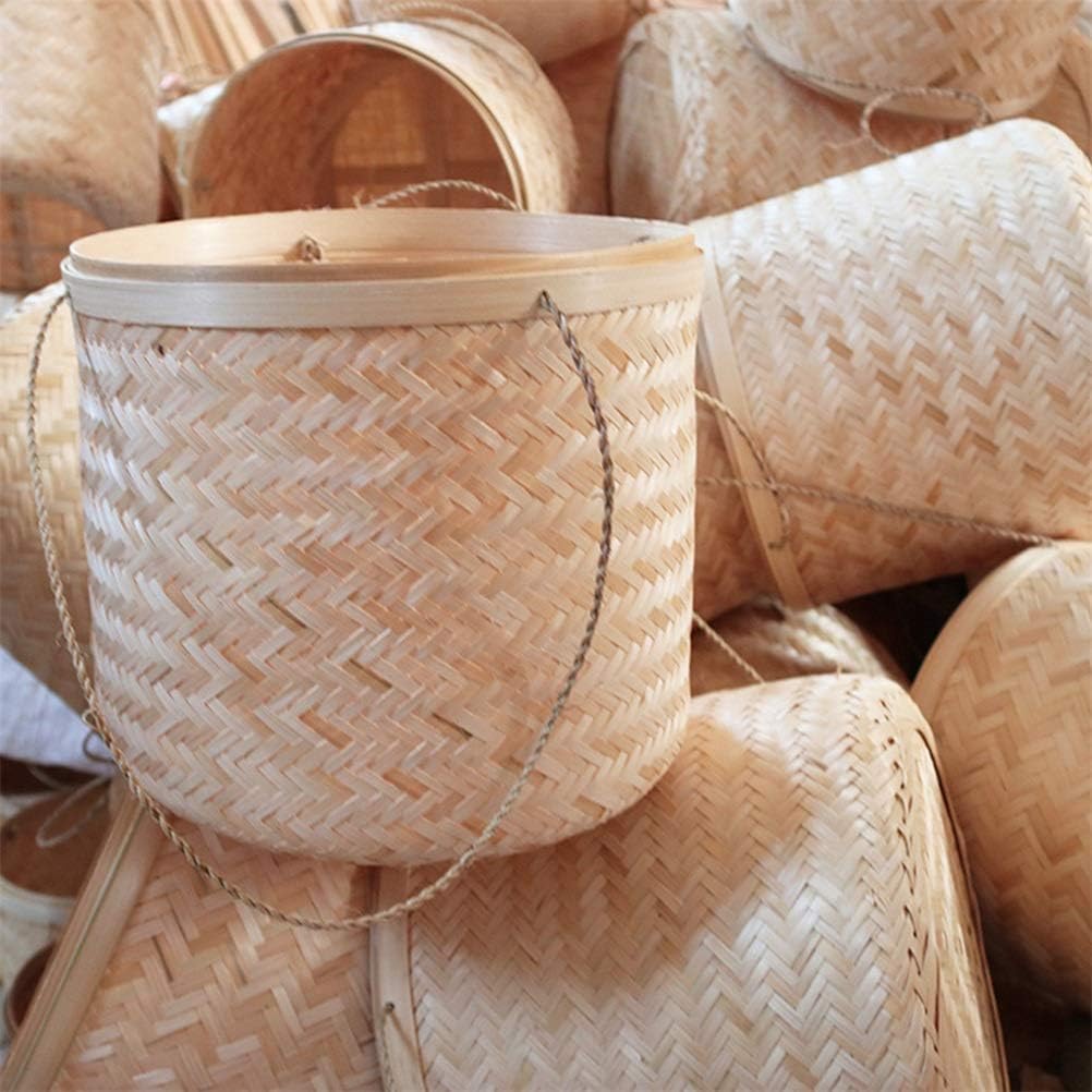 Handmade Straw Woven Storage Basket with Lid Tea-Leaves Snack Rattan Organizer Storage Baskets Needed,12 x 12cm,12 x 12cm