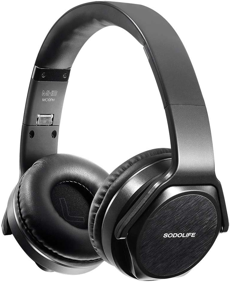 Wireless Headphones, SODOLIFE Over-Ear Bluetooth Headsets with Speaker Function, FM radio, Support TF Card with Mic and Wired AUX play Foldable (Black1)
