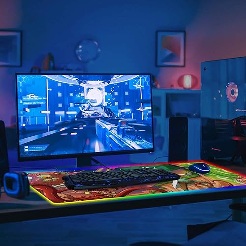 Miniatura 7 de Alfombrilla de mouse XXL RGB para juegos, alfombrilla de mouse LED grande de anime con base de goma antideslizante y bordes cosidos duraderos,