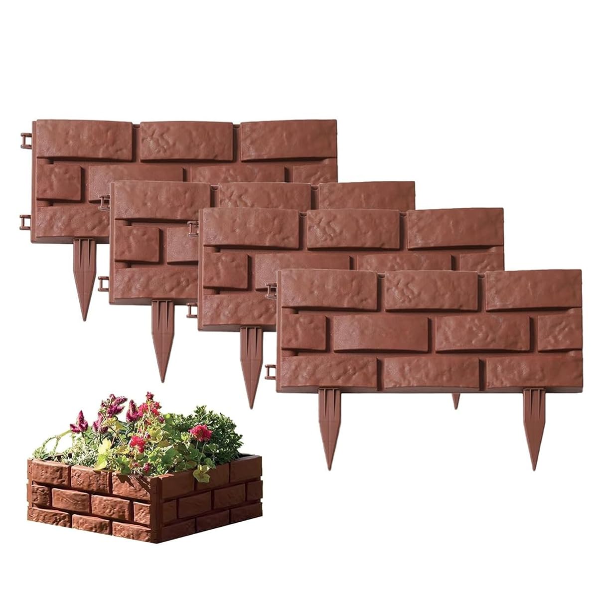 HASTHIP® 4Pcs Garden Fence Rustic Brick-like Garden Fence House Decor Garden Fences for Dividing Connectable Plastic Garden Fence Lawn Fence Decorative Fence for Pathway, Backyard, 43x18cm