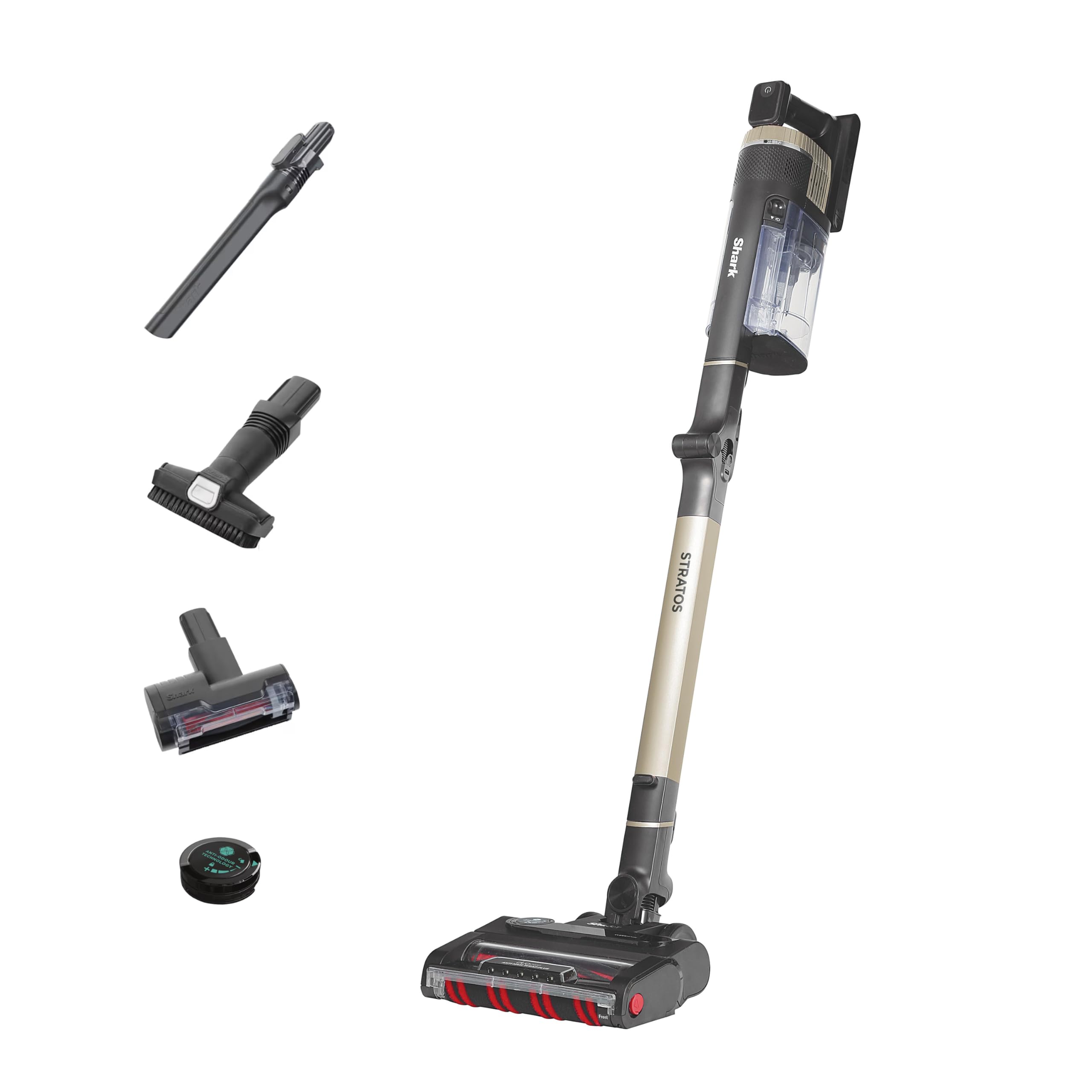 Shark Stratos Cordless Stick Vacuum Cleaner Pet Pro with Anti Hair Wrap Plus, Clean Sense IQ & Anti-Odour Technology, 60 Mins Run-Time, Removable Battery, 3 Attachments, Charcoal/Brass IZ400UKT