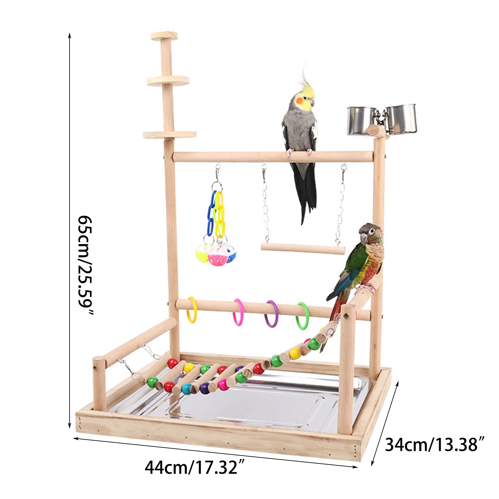 Vogelsitz, Papageien, Spielständer, Nymphensittiche, Spielständer, Spielzeug mit Leiter, Kauspielzeug, Futterbecher, Übung und Spielen für Vögel, Vogelspielplatz, Naturholz Sitzstangenständer mit groß