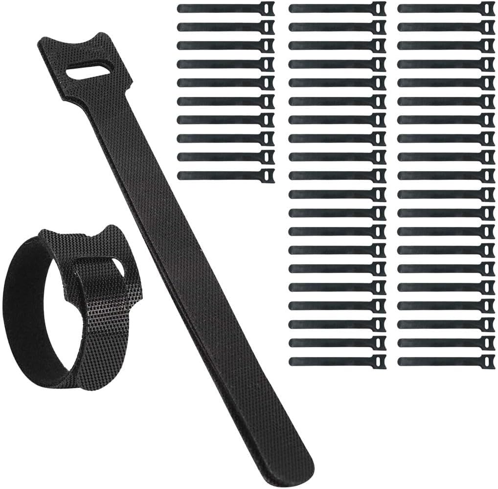 Home Smart 50 PCS Reusable Fastening Cable Ties, Microfiber Cloth 6-Inch Hook and Loop Cord (Black)