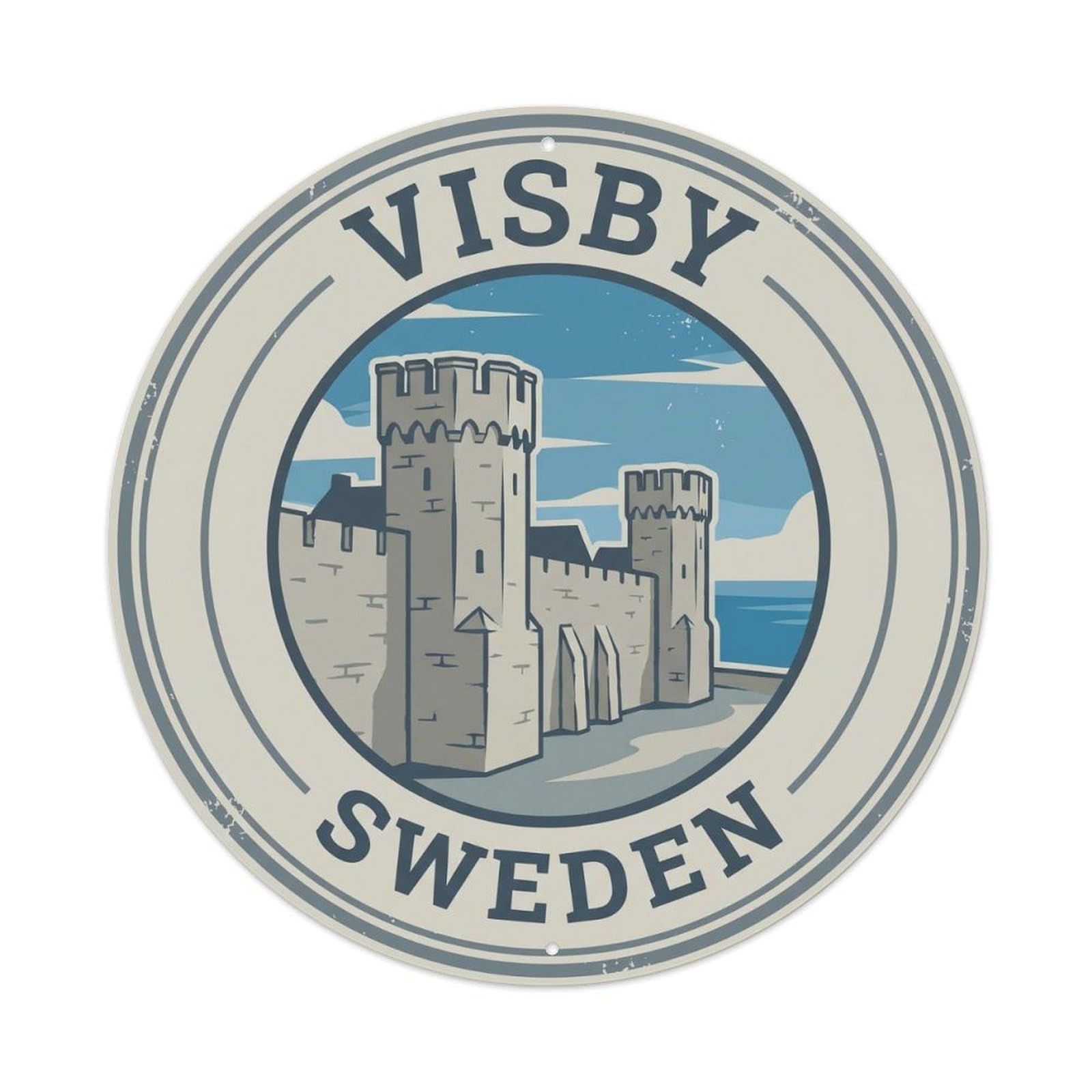 Sweden Visby Travel Circle Retro Vintage Metal Tin Sign Plaque Wall Decor for Cafe, Club Bar, Office, Garden Metal Poster 8x8Inch