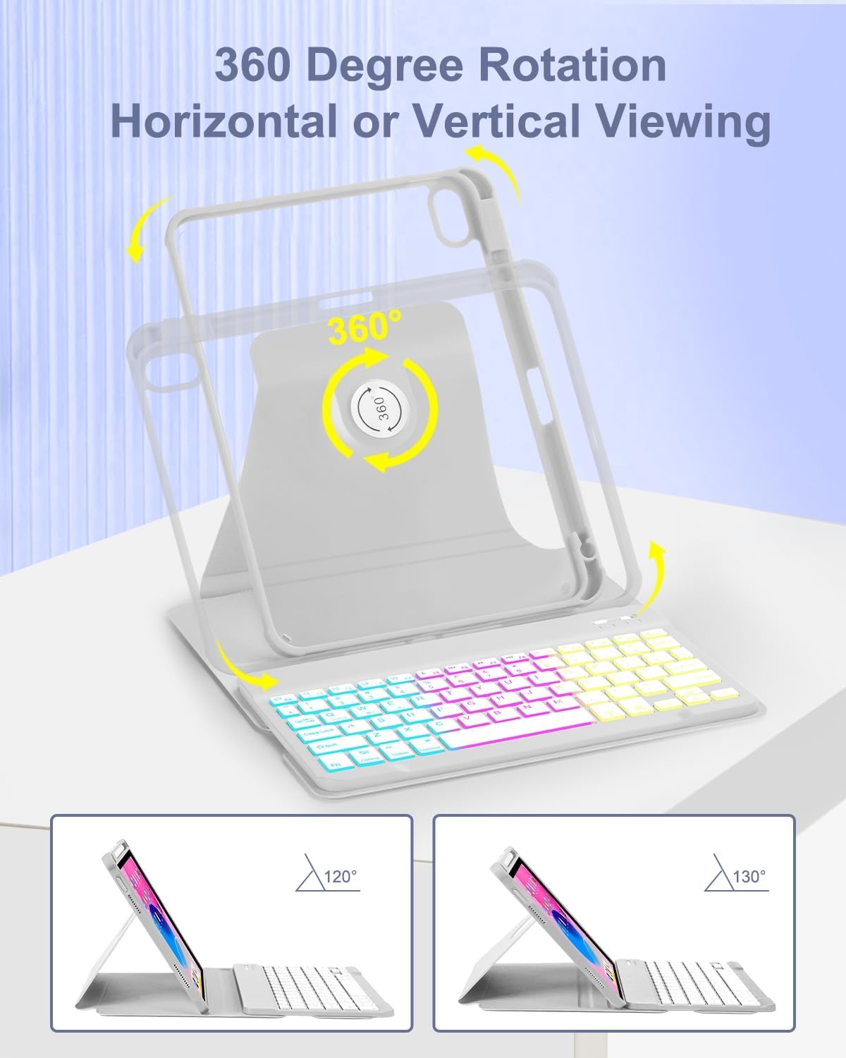 Case with Keyboard Mouse for iPad A16 11th 10th Generation 11/10.9 inch,Rainbow Backlit Detachable Keypad Rotatable Magnetic Cover with Pencil Holder for iPad 11 2025 10 Gen 2022 Gray - Image 4
