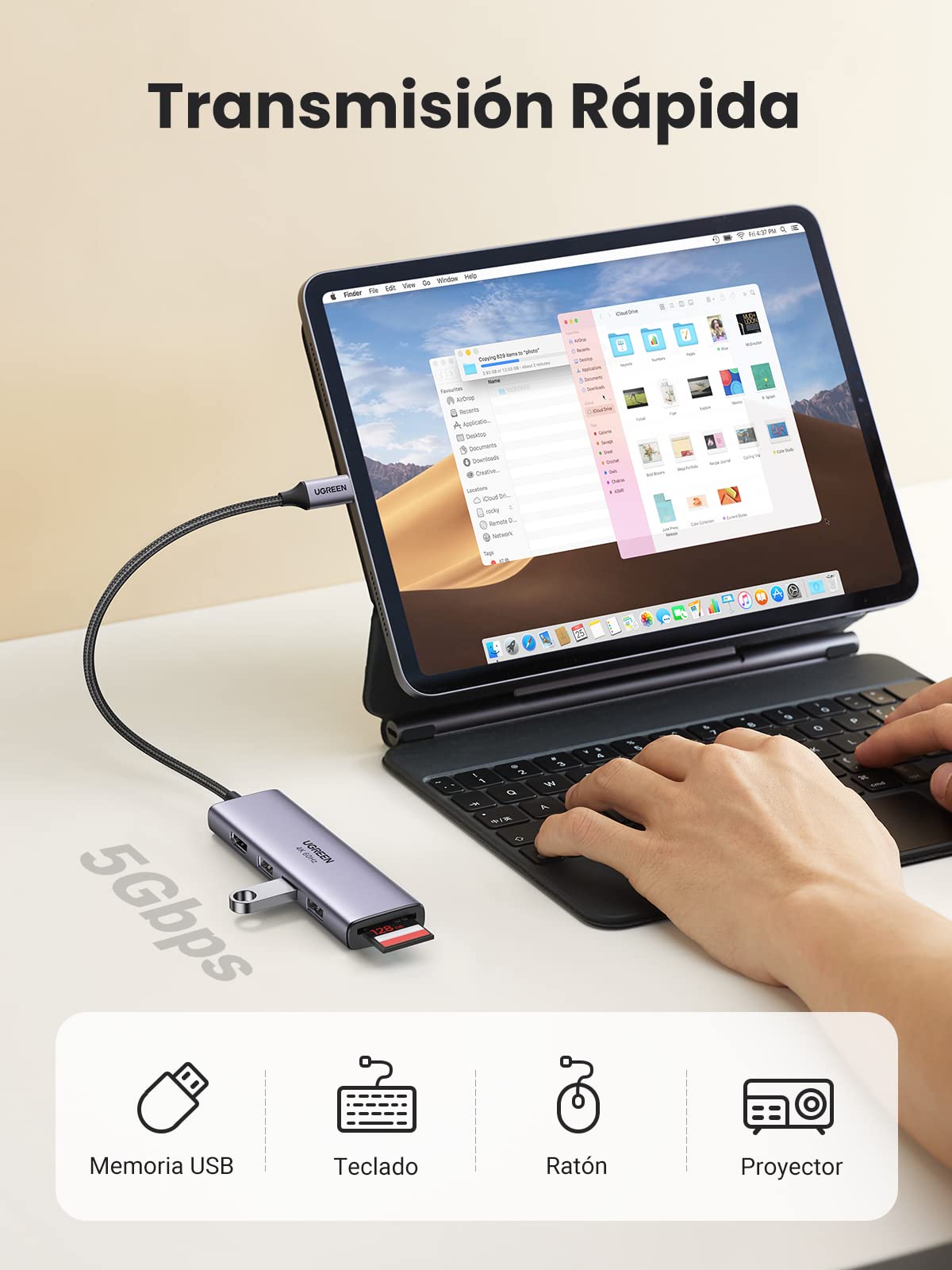 UGREEN Hub USB C 4K 60Hz, 6 En 1 USB C Hub a HDMI 4K 60Hz, USB 3.0 Hub, Lector Tarjeta SD TF, Adaptador USB C Compatible con Macbook Air M1 Macbook Pro 2020 2019 XPS 15, iPad Pro 2021 2020, Galaxy S22