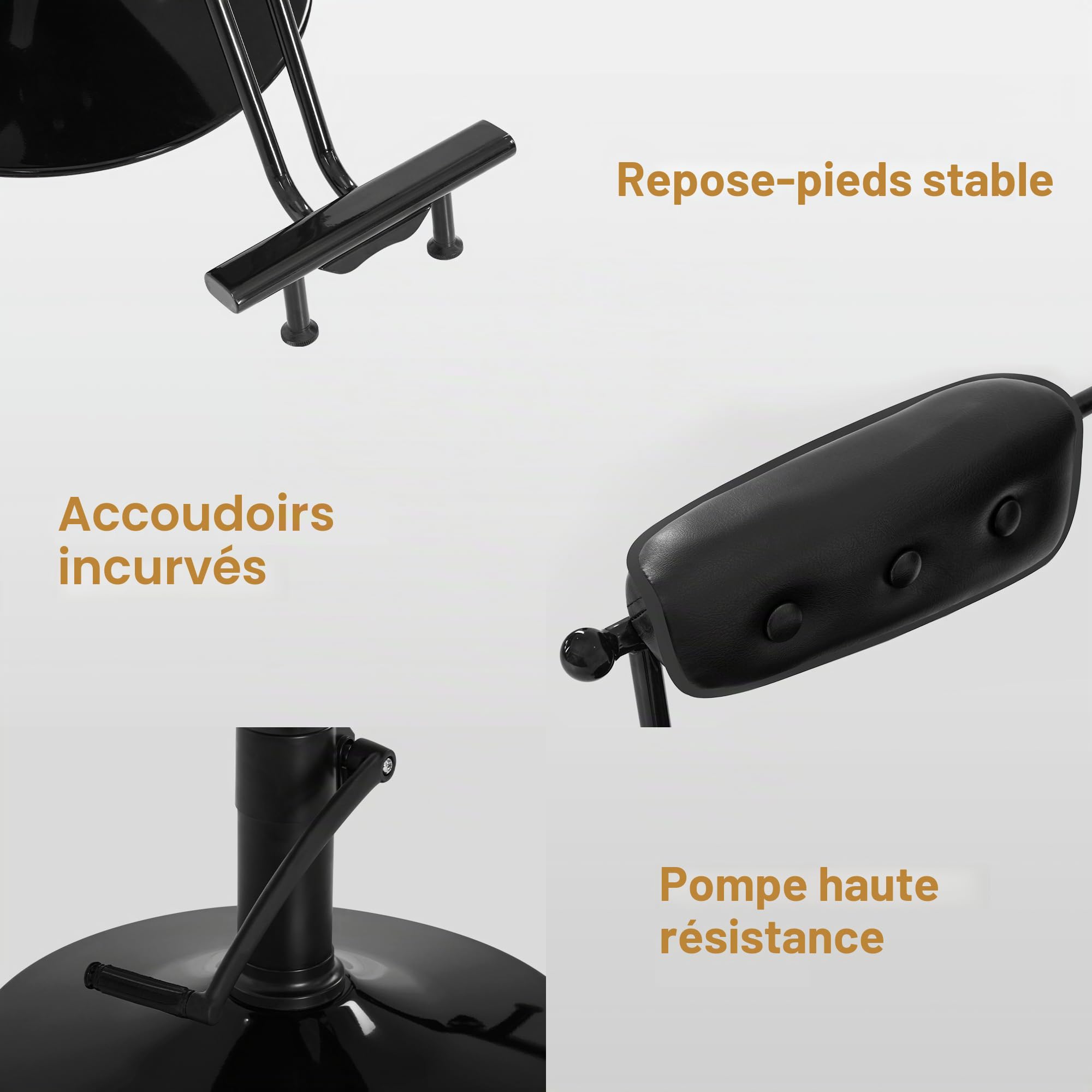 BarberPub Fauteuil de Coiffure, Fauteuil de Coiffure avec Pompe hydraulique pivotant à 360°, équipement de Coiffure Barber Chair réglable en Hauteur 3159 (Noir)