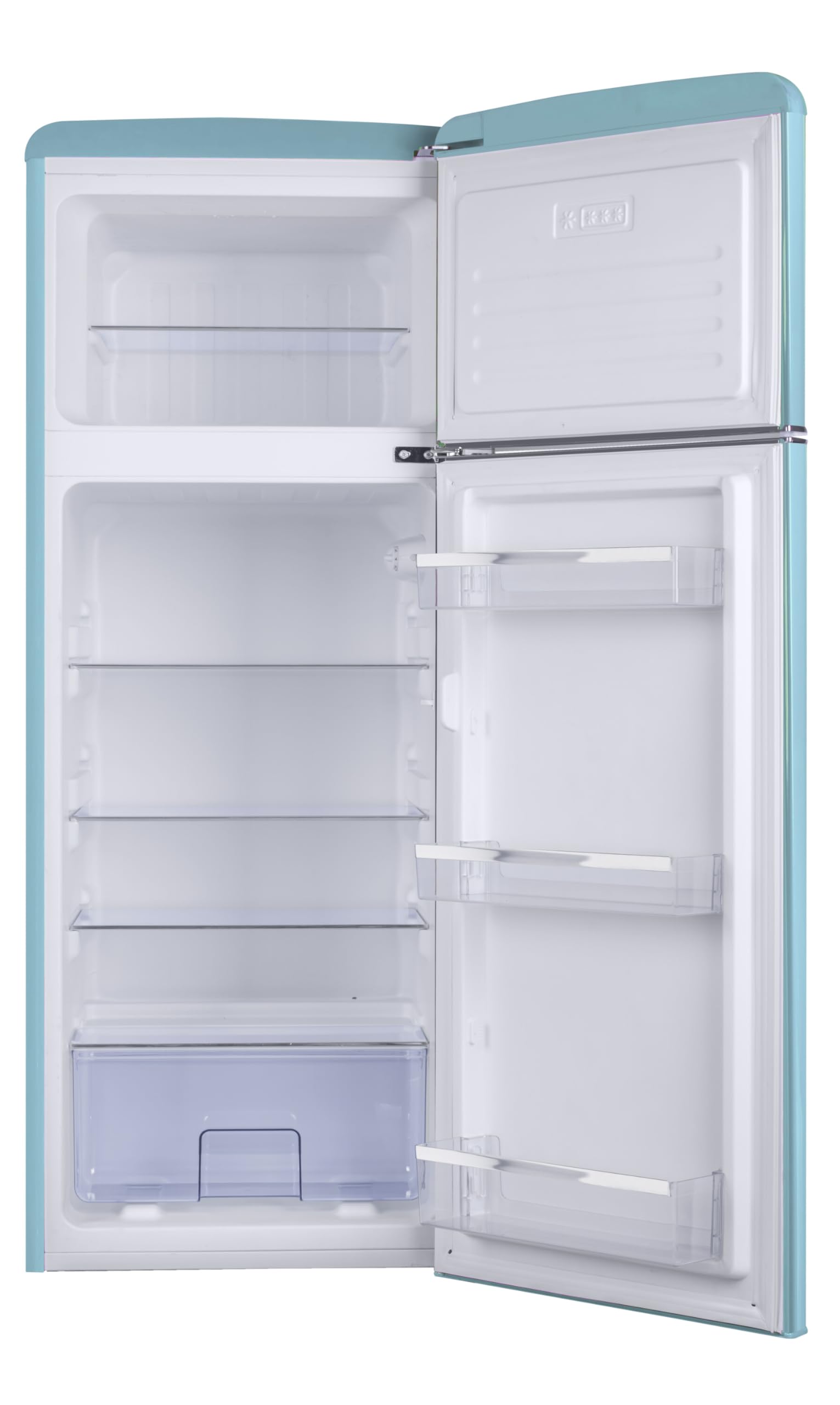 Amica KGC 15632 T Retro Kühl-/Gefrierkombination / Ice Blue (Türkis) / 144cm (H) x 55cm (B) x 62cm (T) / Retro-Design / Kühlschrank mit Gefrierfach