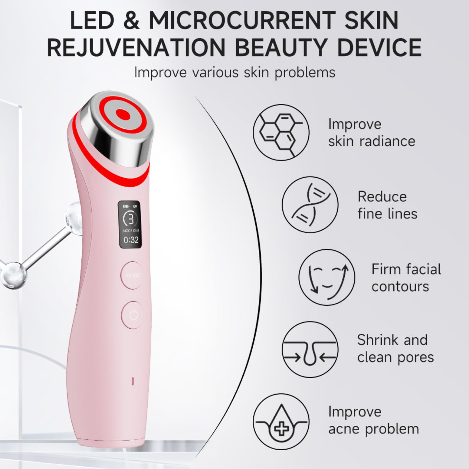 Verbesserte Version | 6-in-1 Echtglas Glow Beauty Gerät | Blickende Glashaut mit verbesserter Absorption, Ausstrahlung, Elastizität, Porenpflege | LED-Anti-Falten-Gerät | Hautpflege straffend,