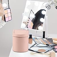 Vista 5 de Mini basurero de escritorio de plástico de 2 L, cubo de basura pequeño con tapa abatible, rosa
