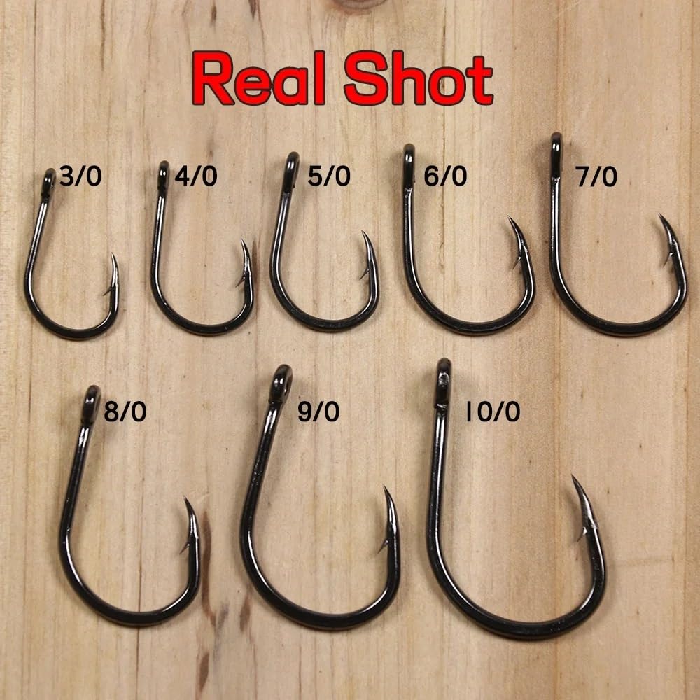 Anzuelos para Pesca 10pcs 4X Strong Wire Live Bait Hook High Carbon Steel Barbed Sharp Fishing Hooks Saltwater Fishing For Tuna Shark Bass para Agua Dulce y Salada(3/0)