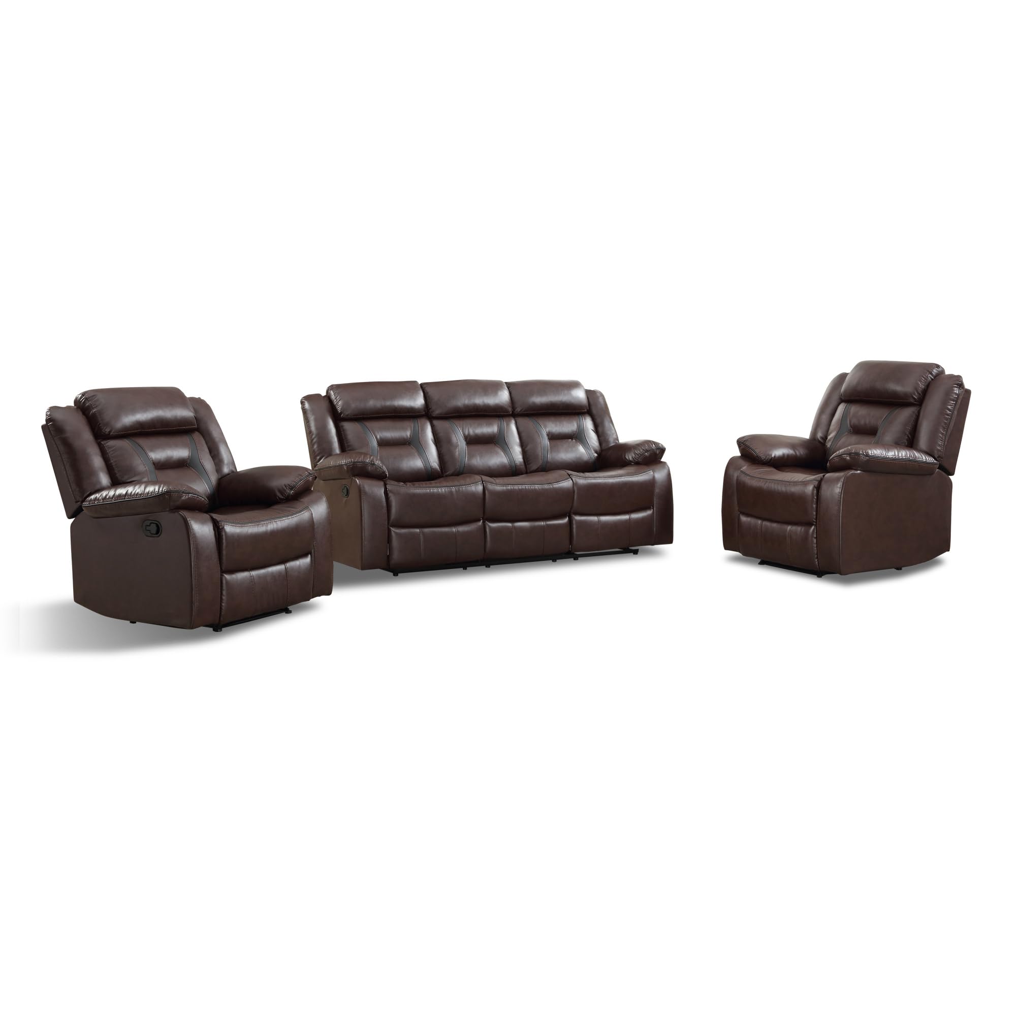 EBELLO Faux Leather Recliner Sofa Furniture Set for Living Room, 2 Recliner Chairs, 3 Seat Recliniing Sofa Couch Set for Meeting Room, Dark Brown view 7