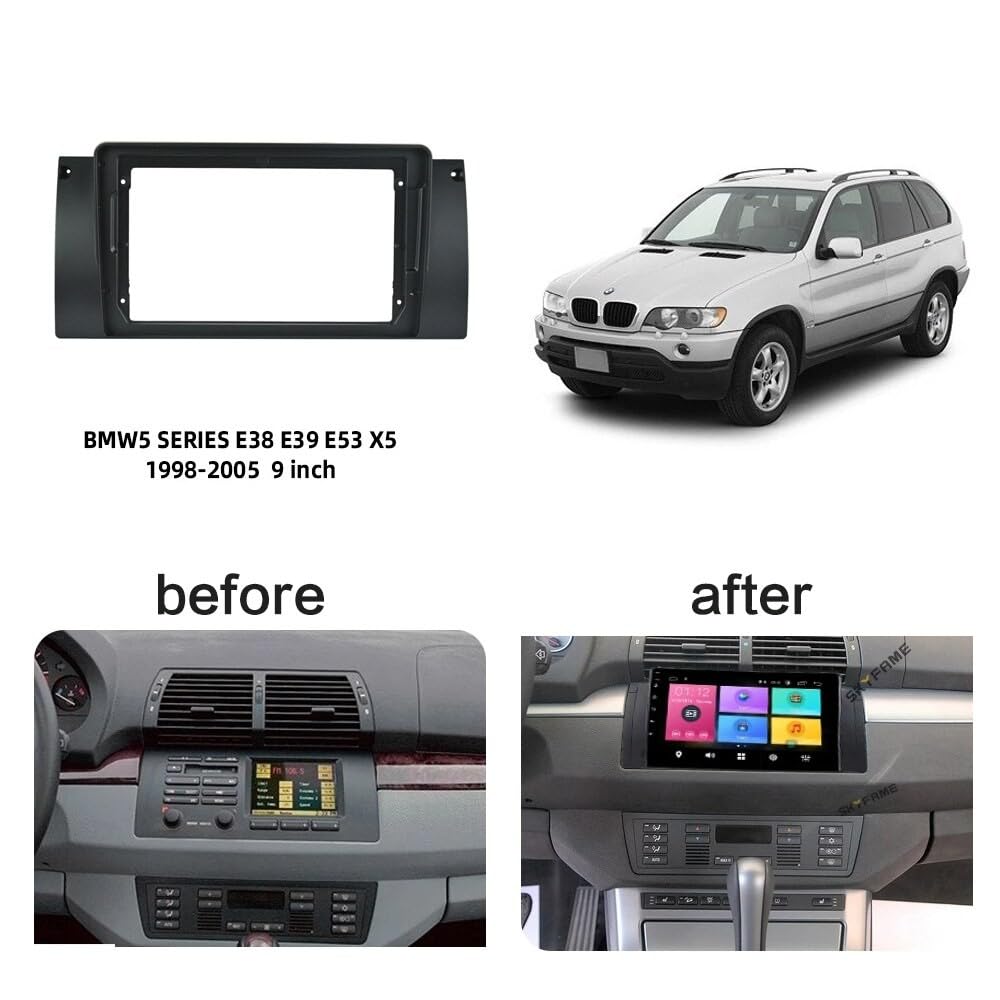 Sound Way - 9" Zoll Radio Blende Einbau Rahmen Adapter Einbauset kompatibel mit BMW 5er Series E39 / X5 E53