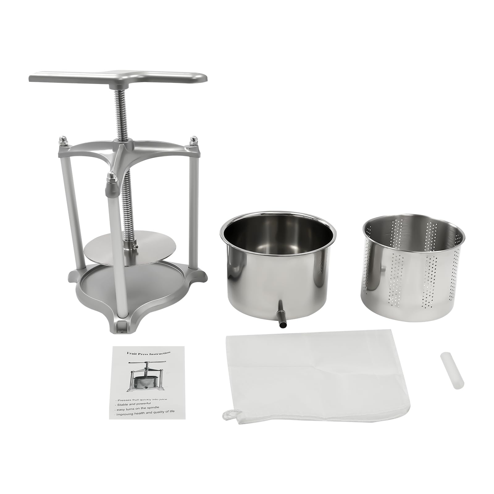 Fruit Wine Press, Wine Press Fruit Cider Grinder With Dual Stainless Steel Barrels, Manual Press Machine with Triangular Structure & T-Handle, Manual Juicers Machine For Home Use (USA Stcok)